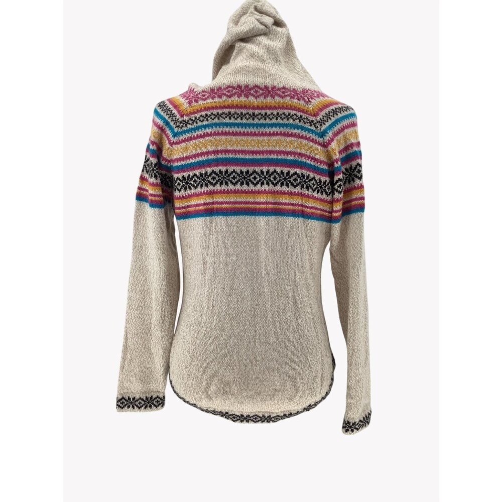 Kiss My Alpaca Multicolor Knit Hoodie Pullover Sweater Lace-Up Neck Women Size M - Picture 4 of 8